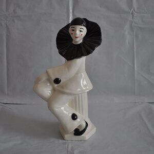Pierrot Harlequin White Black Clown Porcelain Collectible Statue Figurine 10.5"